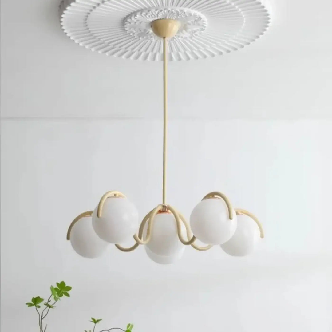 Suspension Luminaire À Support Avec 6 Boules Rondes Métal Verre