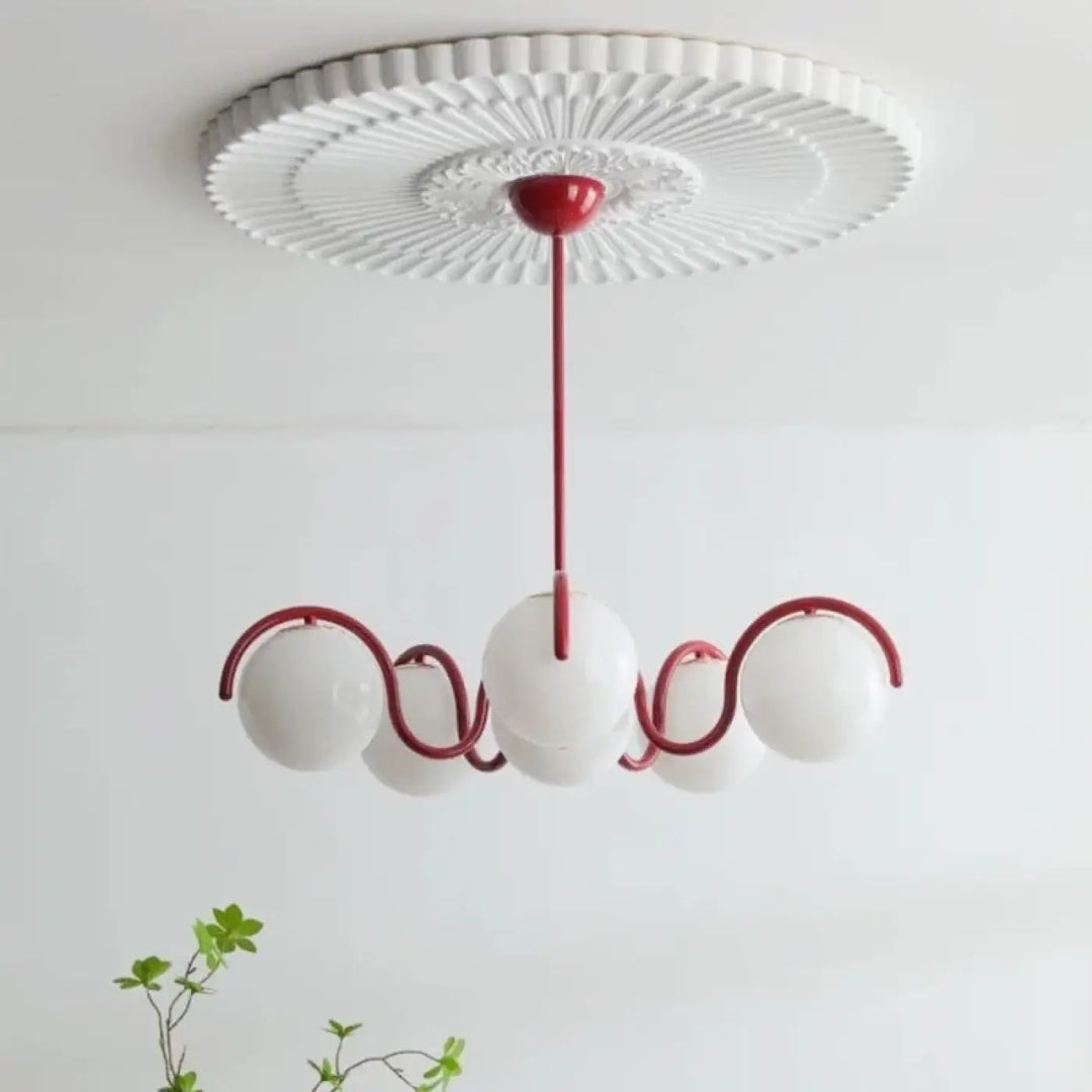 Suspension Luminaire À Support Avec 6 Boules Rondes Métal Verre