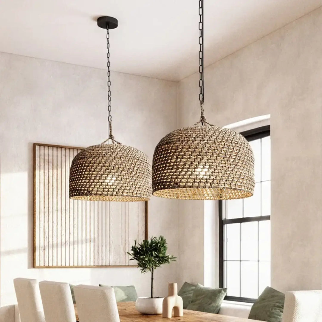 Suspension luminaire tissée en osier design moderne
