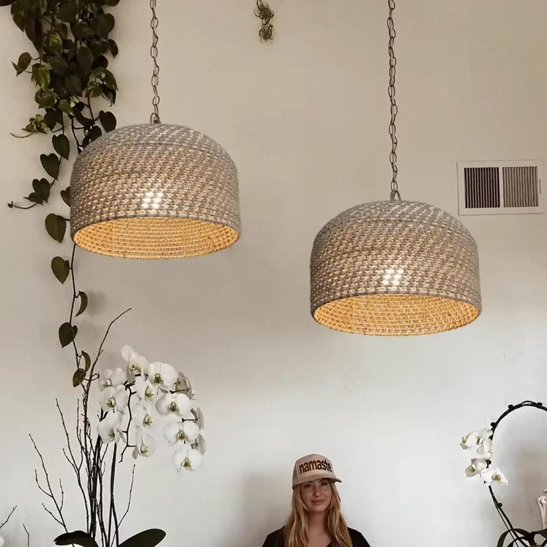 Suspension luminaire tissée en osier design moderne