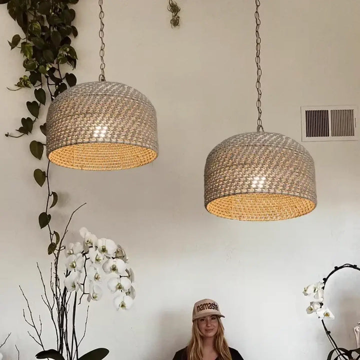 Suspension luminaire tissée en osier design moderne