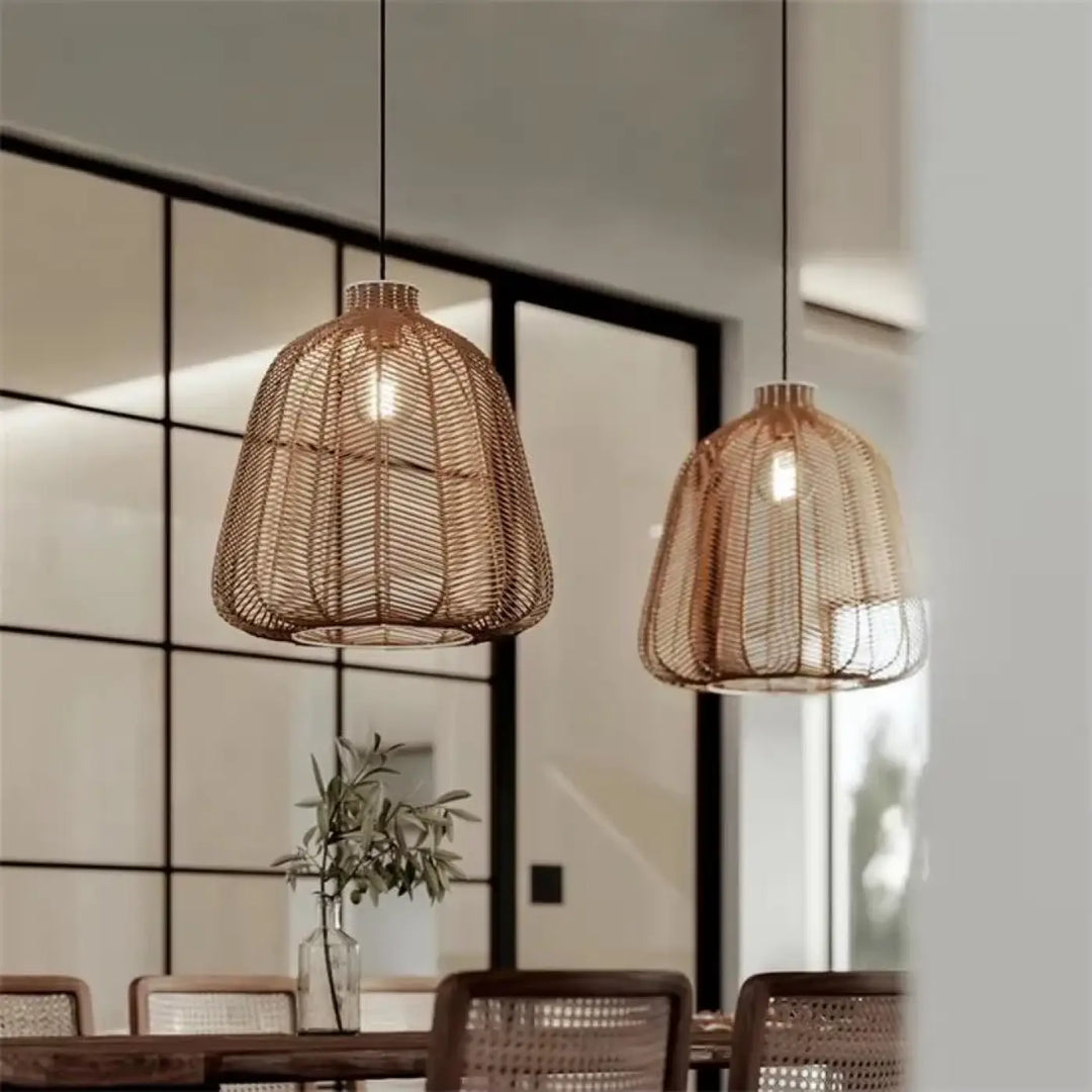 Suspension luminaire tissée en rotin pour salle de bain moderne

