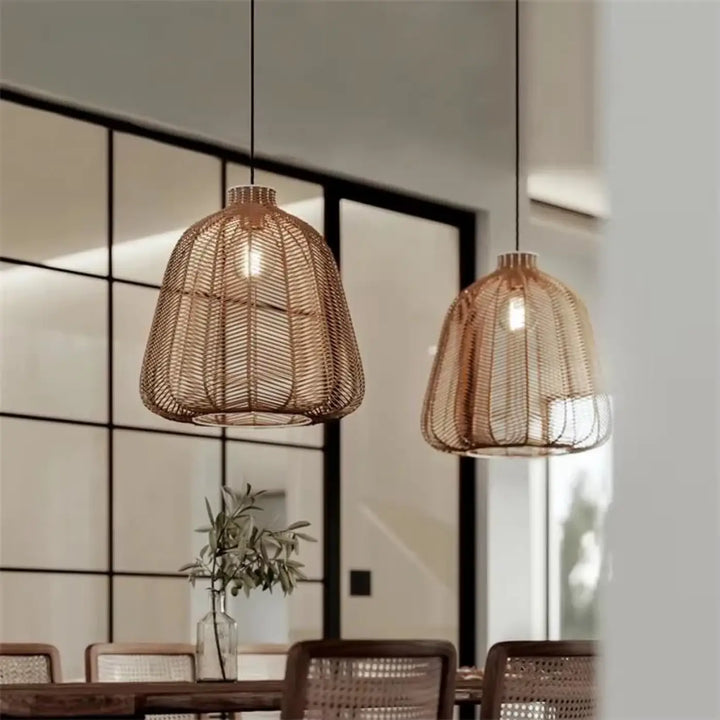 Suspension luminaire tissée en rotin pour salle de bain moderne

