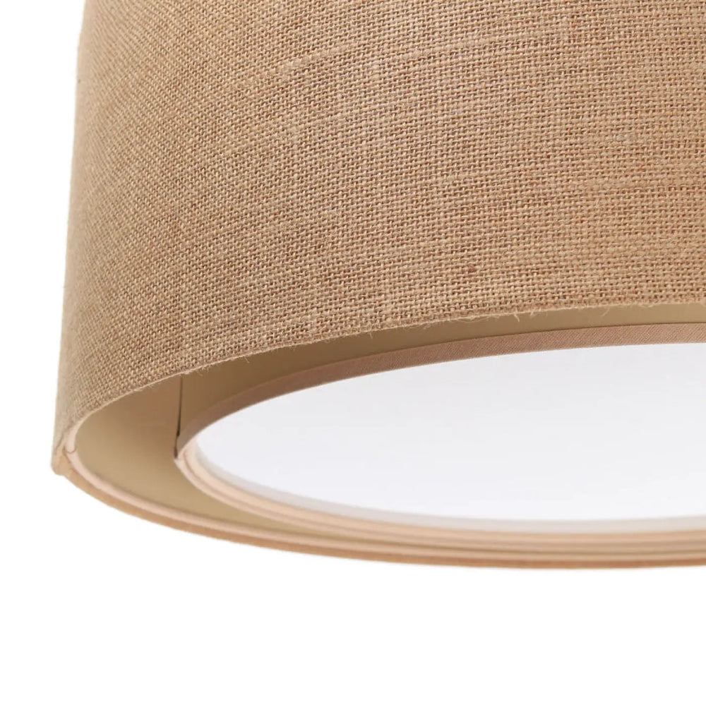 Suspension luminaire duo boho beige avec abat-jour en lin beige à texture tissée subtile et rebord intérieur lisse
