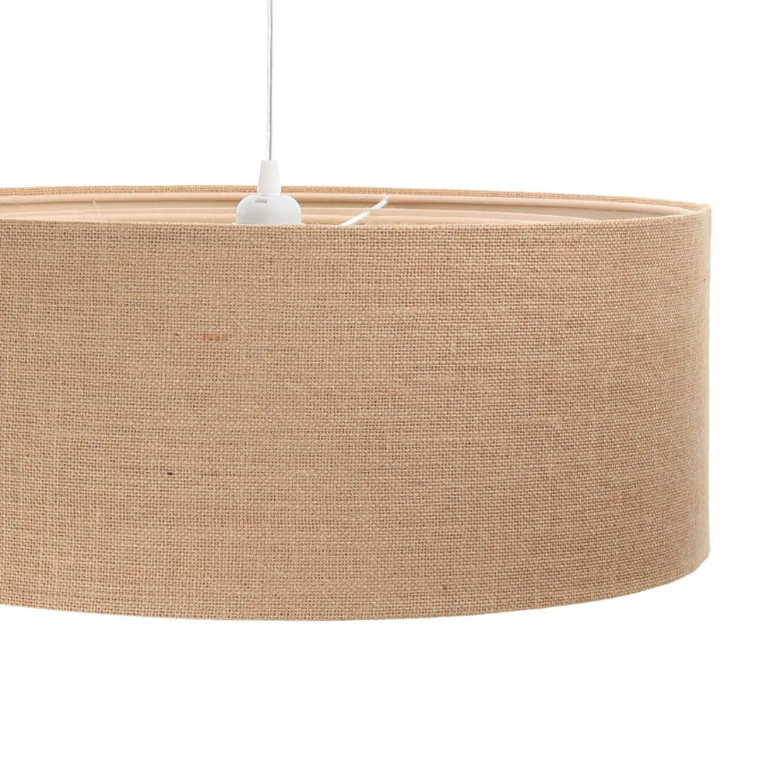Suspension luminaire duo boho beige avec abat-jour en tissu tissé couleur beige en fibres naturelles texturées