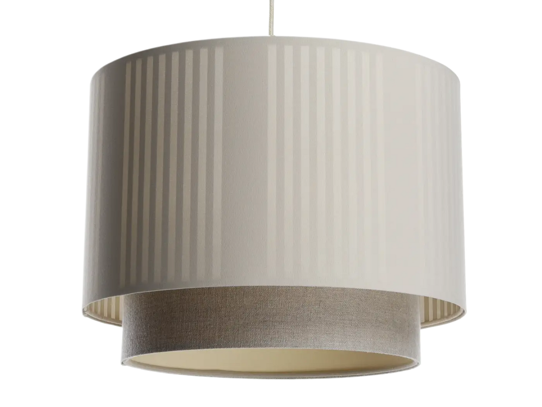 Suspension luminaire duo lami line en tissu beige avec plissé crème et anneau intérieur gris style moderne chic