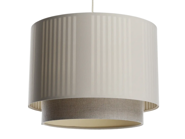 Suspension luminaire duo lami line en tissu beige avec plissé crème et anneau intérieur gris style moderne chic