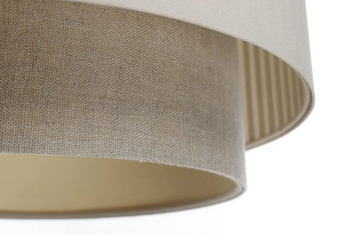 Suspension luminaire duo lami line en tissu beige avec abat-jour en lin texturé et intérieur côtelé subtil style moderne chic
