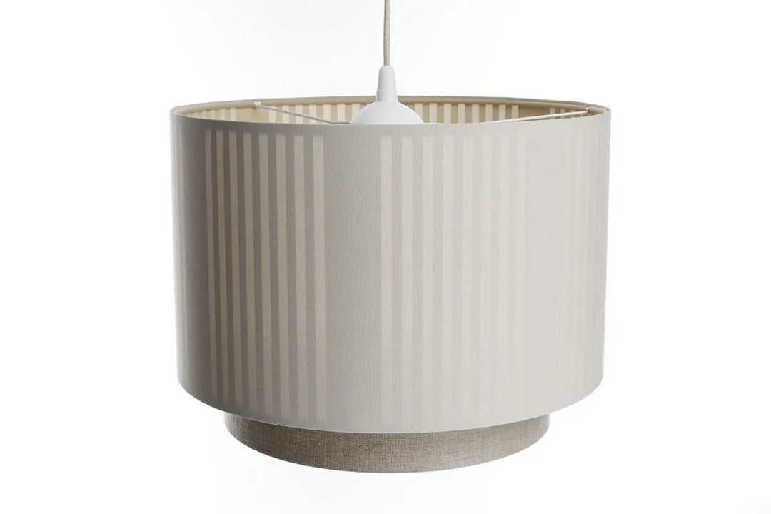 Suspension luminaire duo lami line en tissu beige avec abat-jour plissé et base texturée style moderne chic