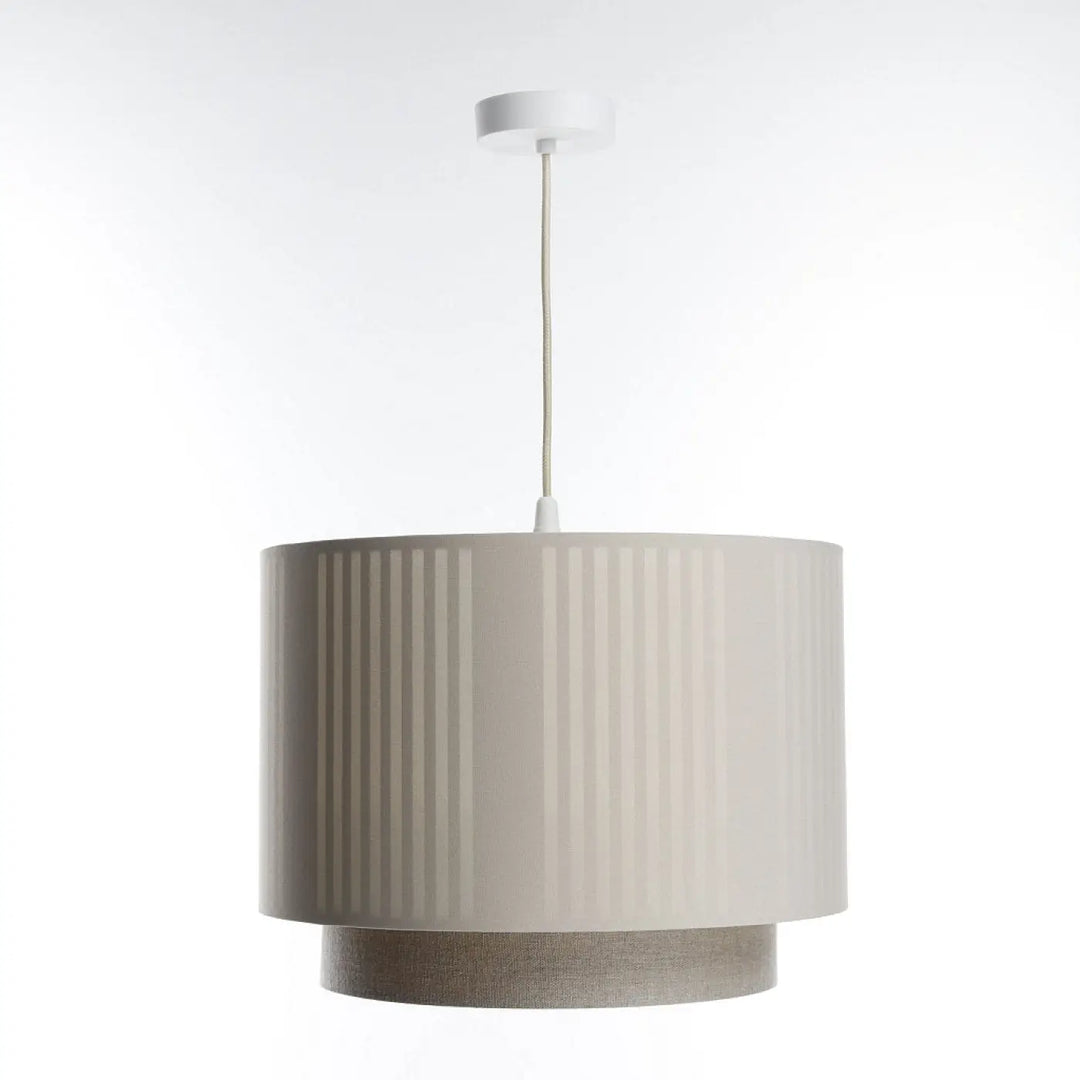 Suspension luminaire duo lami line beige ecru en tissu beige avec base texturée et style moderne chic