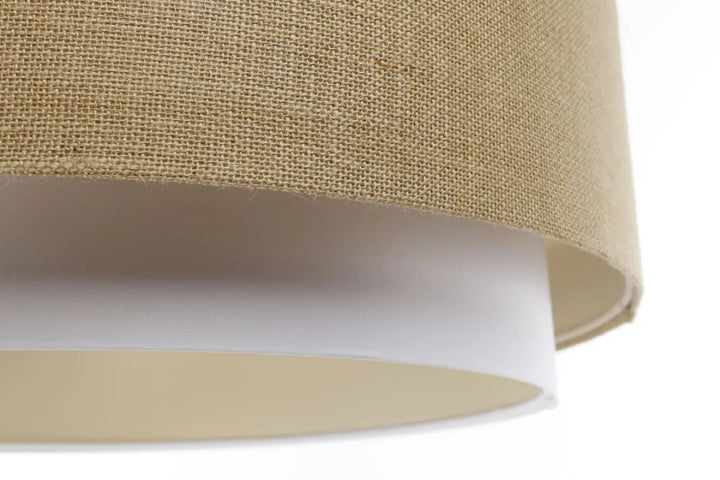 Suspension luminaire doblo classic en beige avec abat-jour en toile de jute et tissu blanc pour décoration intérieure