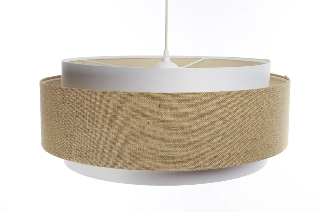 Suspension luminaire doblo classic cylindrique en tissu blanc avec base beige pour décoration intérieure élégante