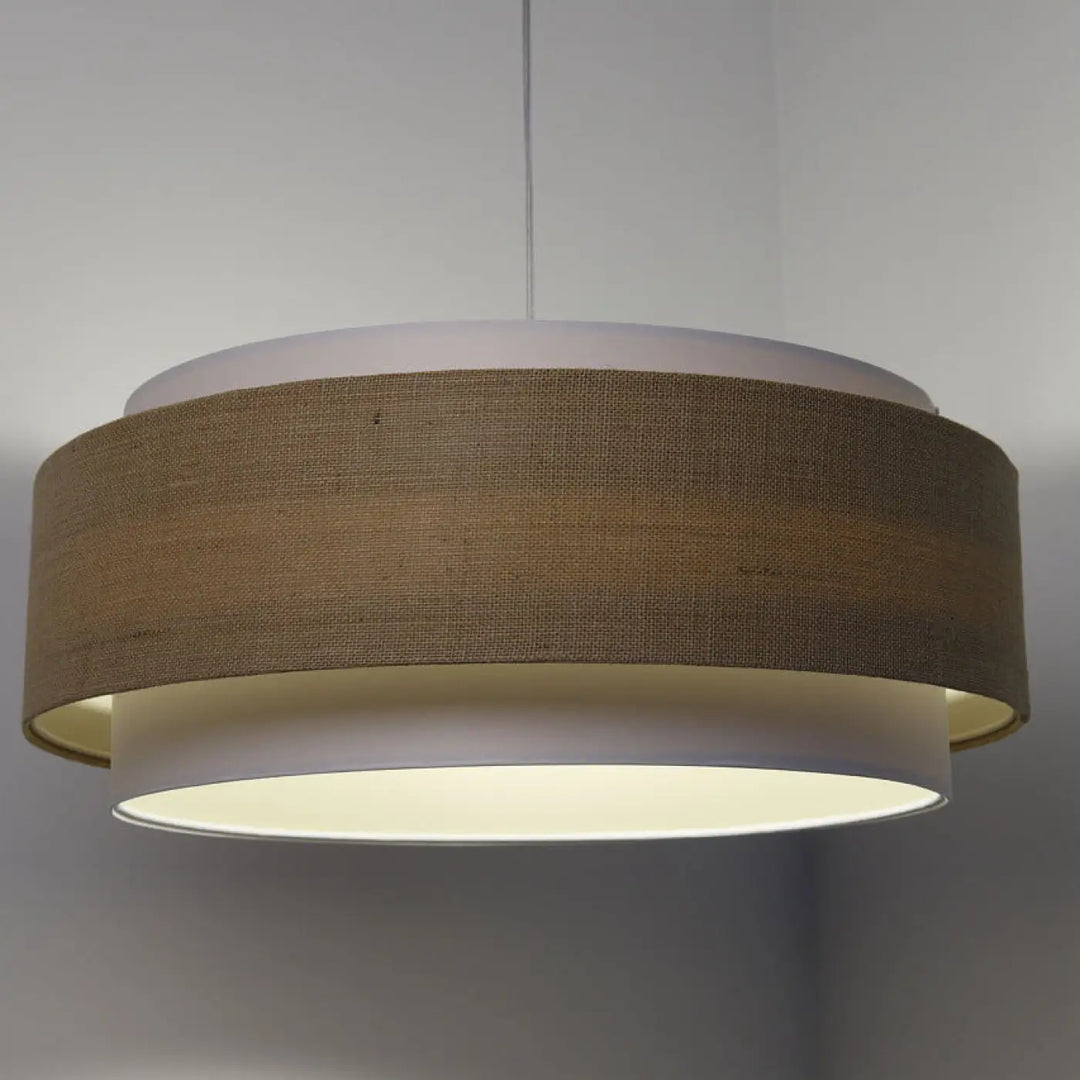 Suspension luminaire doblo classic tissu blanc et beige à deux niveaux avec éclairage d ambiance chaleureux pour décoration intérieure