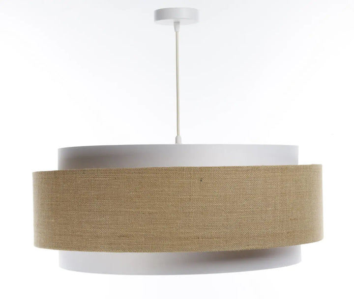 Suspension luminaire doblo classic avec cadre métal blanc et abat-jour en tissu blanc beige pour décoration intérieure