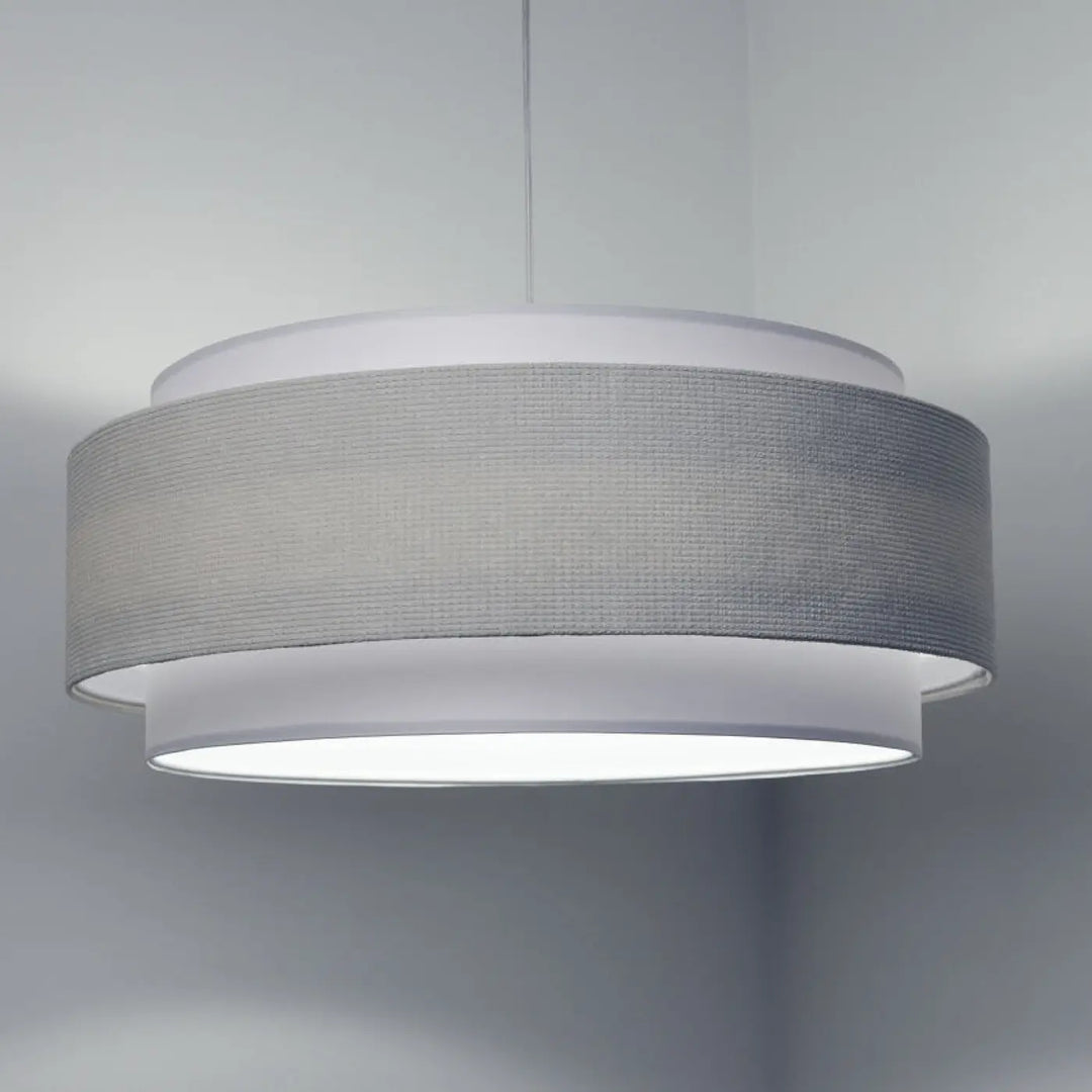 Suspension luminaire doblo classic en tissu blanc avec finitions raffinées et anneau intérieur blanc éclat diffusé