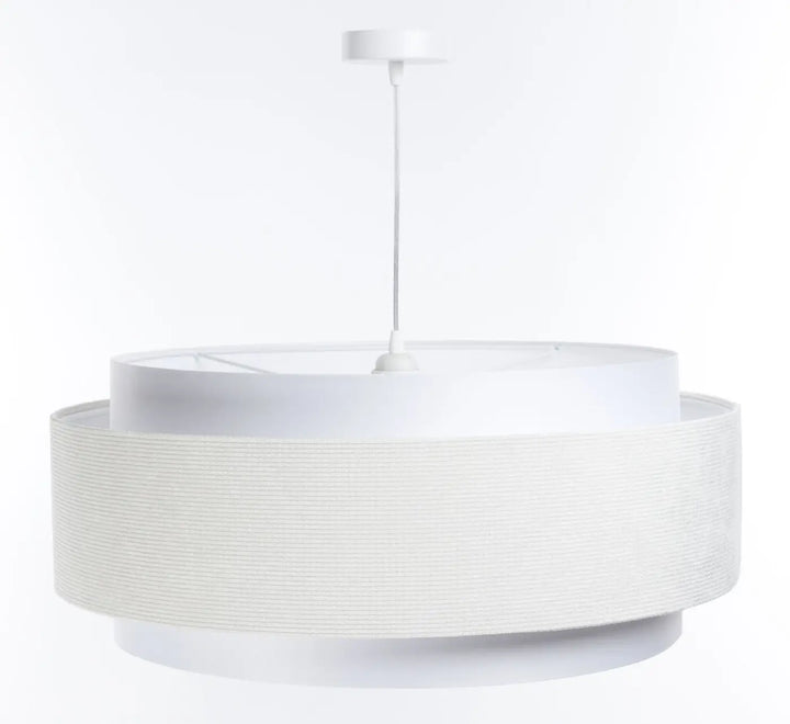 Suspension luminaire doblo classic blanc avec abat-jour en tissu blanc texturé et finitions raffinées minimalistes
