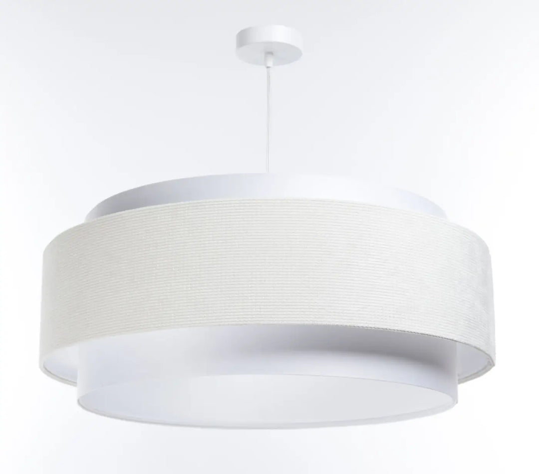 Suspension luminaire doblo classic blanc crème avec tissu blanc texturé et finitions raffinées en métal élégant