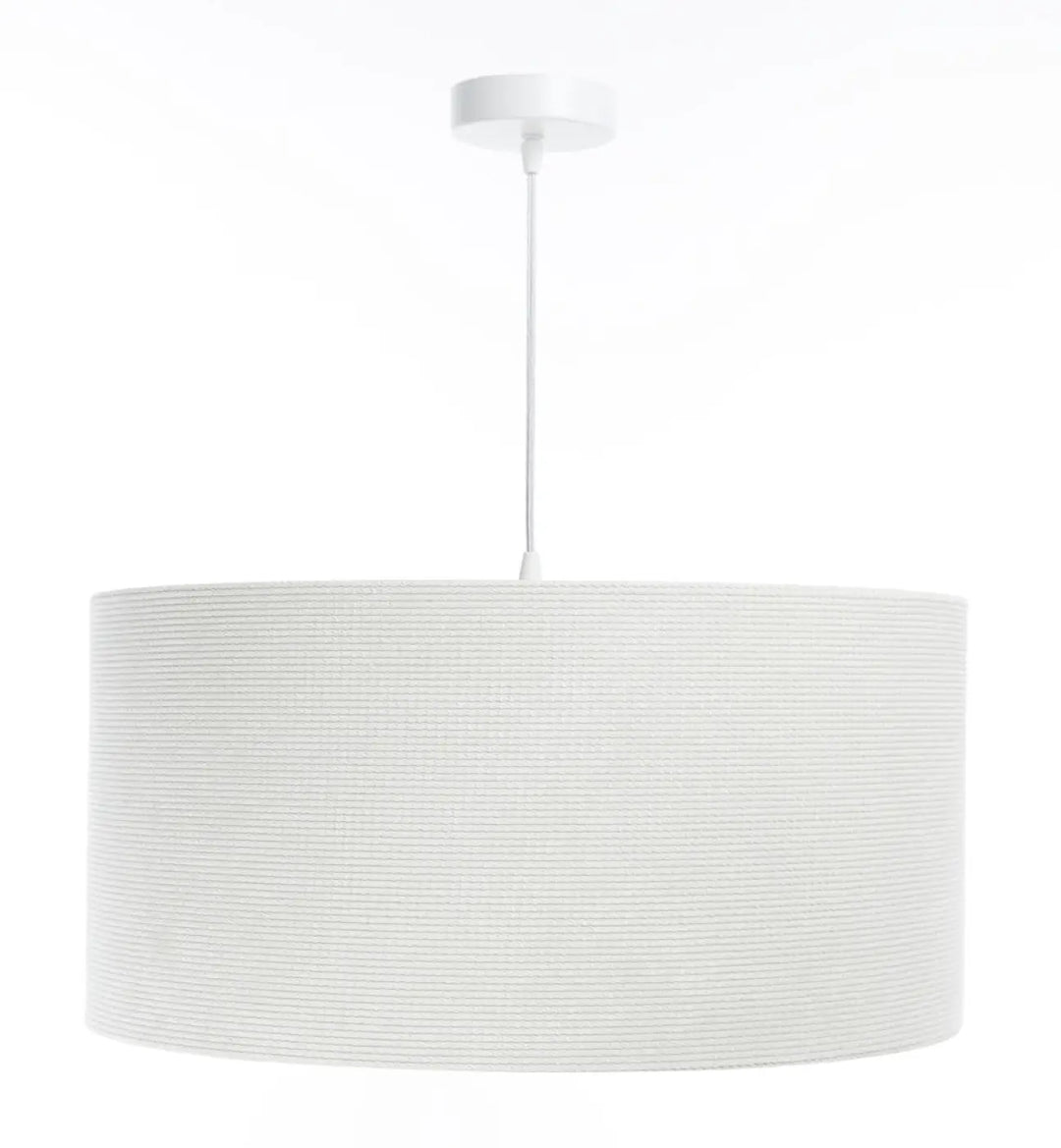 Suspension luminaire blanc crème avec abat-jour en tissu blanc crème côtelé et fixation plafond assortie