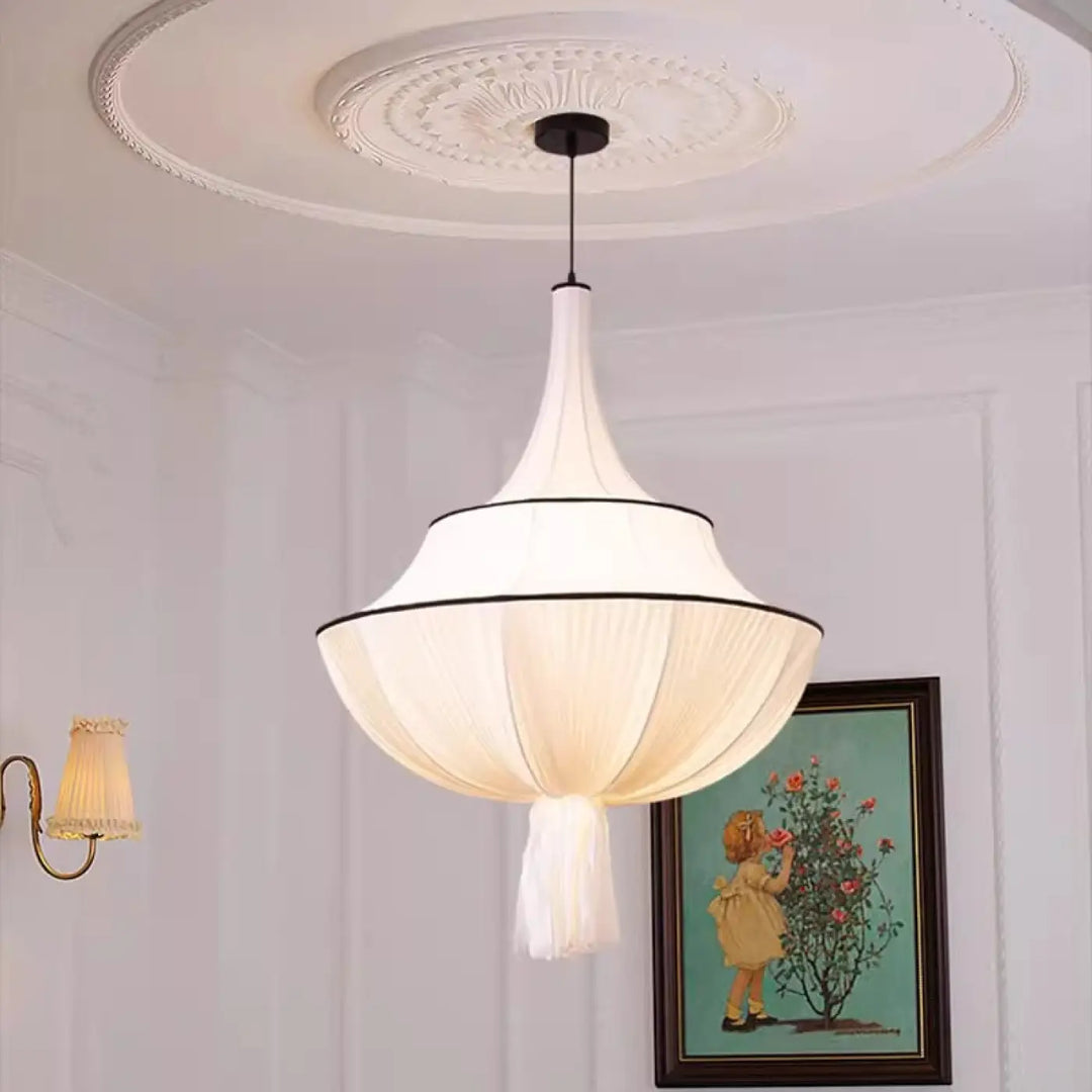 Suspension luminaire en tissu blanc design élégant décor blanc