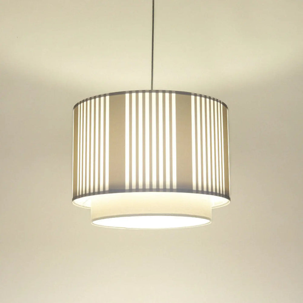 Suspension luminaire duo lami line avec panneau tissu blanc beige rayé et cadre métallique moderne chic