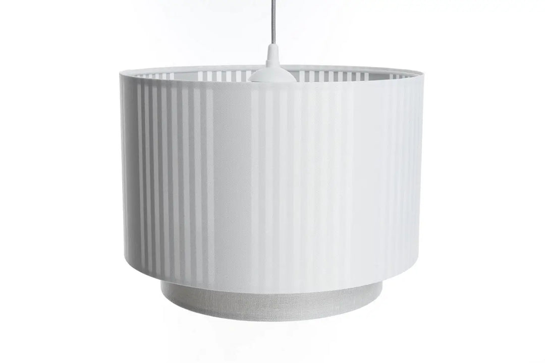 Suspension luminaire blanc avec tissus blanc et base texturée moderne chic en forme cylindrique à rainures verticales