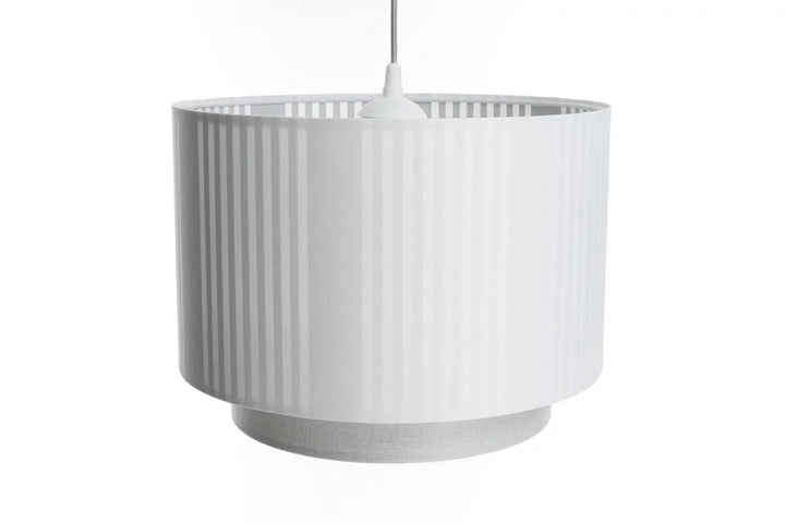 Suspension luminaire blanc avec tissus blanc et base texturée moderne chic en forme cylindrique à rainures verticales