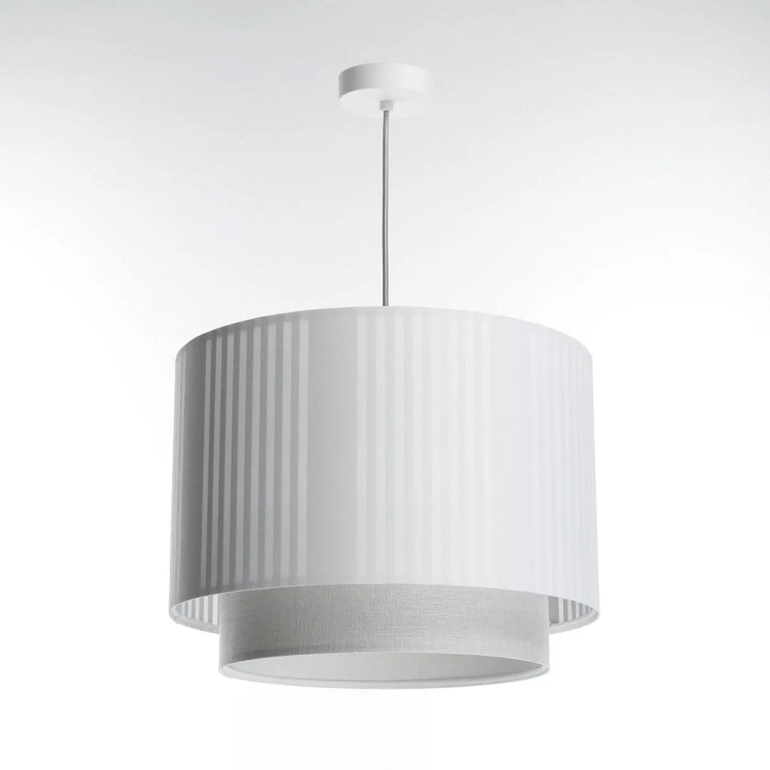 Suspension luminaire duo lami line blanc avec abat-jour plissé en tissu blanc et tige métallique moderne chic
