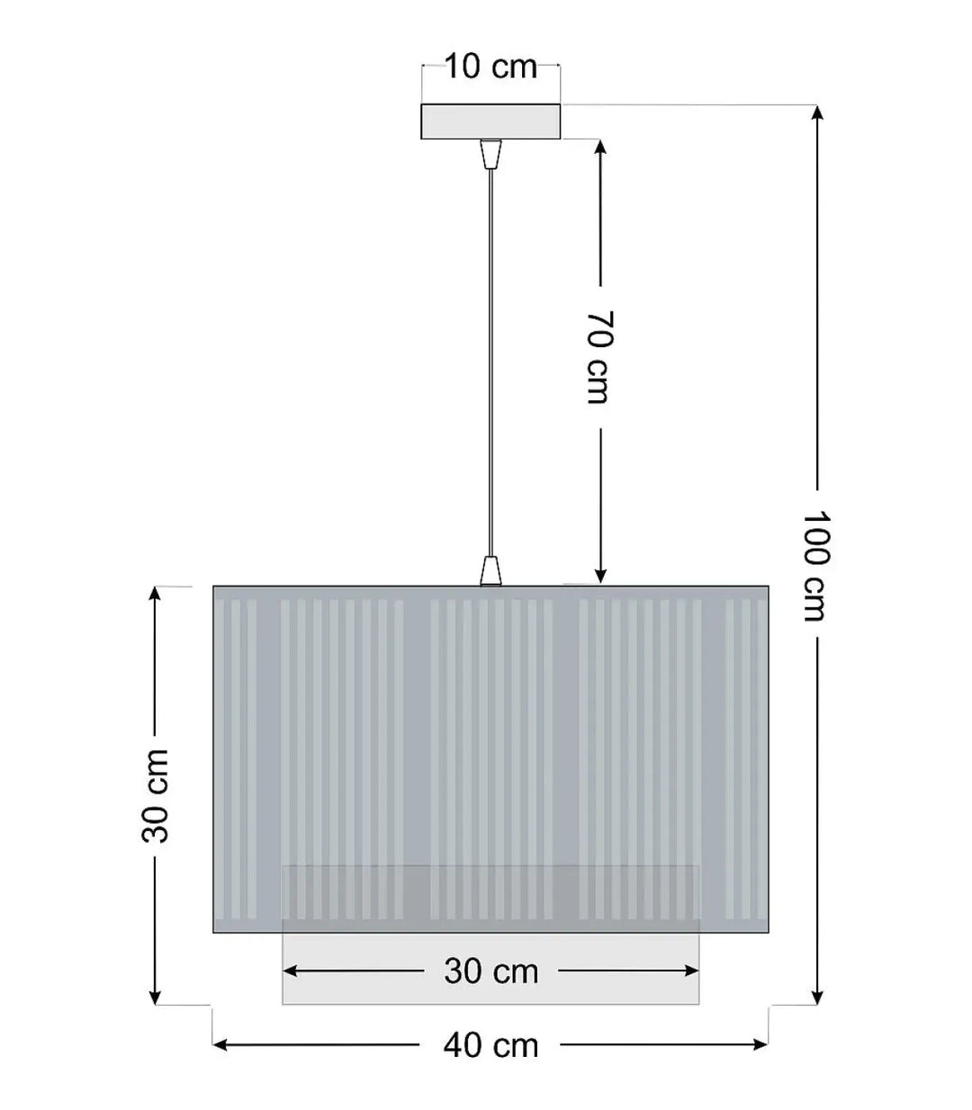 Suspension luminaire moderne chic duo lami line avec abat-jour rectangulaire tissu gris à nervures verticales et cadre métal