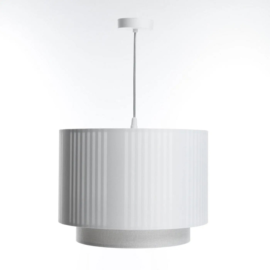Suspension luminaire duo lami line blanc gris avec tissu blanc moderne chic cylindrique et plissé verticalement