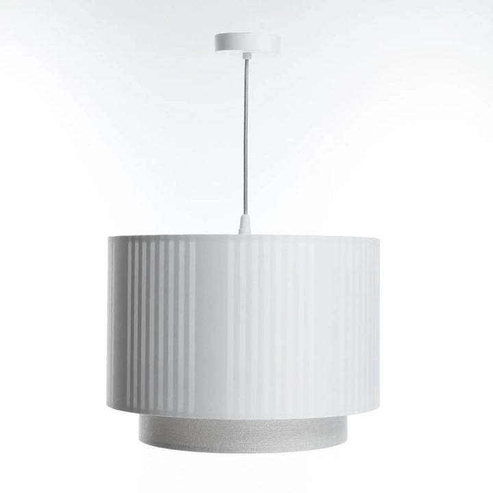 Suspension luminaire duo lami line blanc gris avec tissu blanc moderne chic cylindrique et plissé verticalement