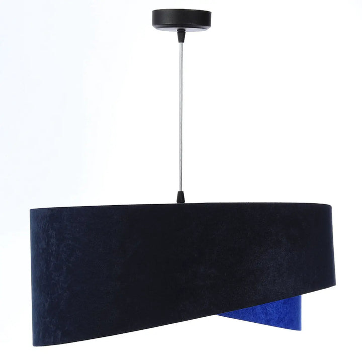 Suspension luminaire galaxy velour 50 cm en tissu bleu marine avec abat-jour rectangulaire noir velours et accent bleu indigo