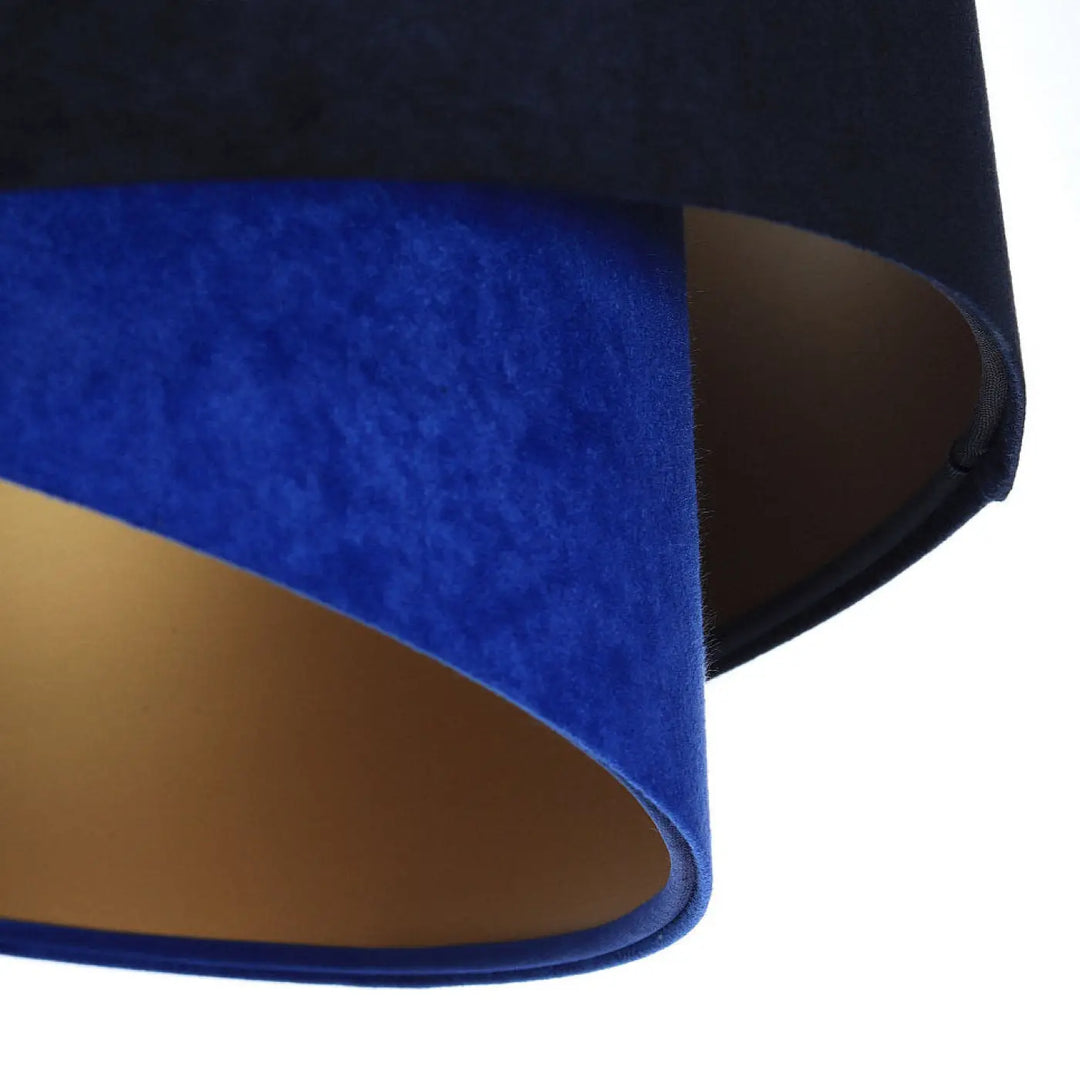 Suspension luminaire galaxy velour 50 cm en tissu bleu marine avec abat-jour en velours bleu marine et intérieur doré