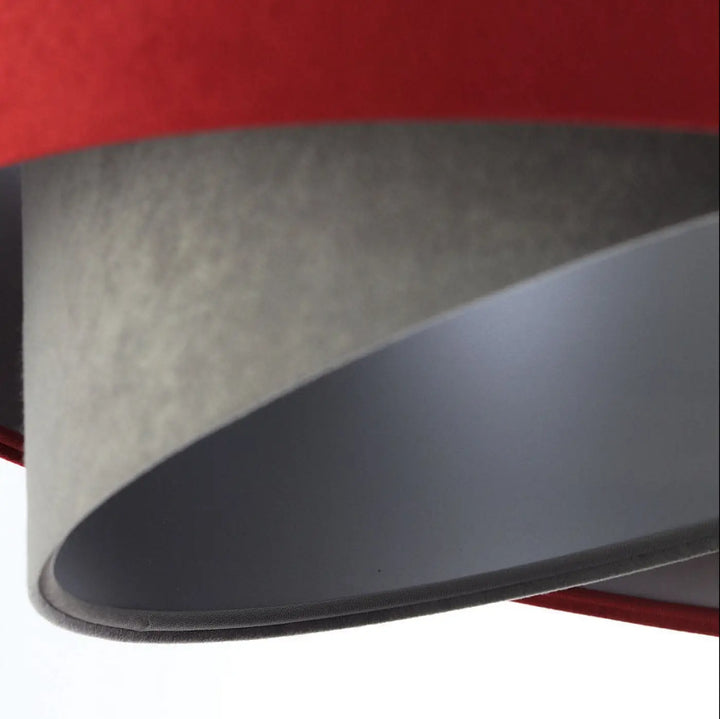Suspension luminaire galaxy velour 50 cm en tissu bordeaux et argenté chic avec abat-jour texturé mat rouge et gris