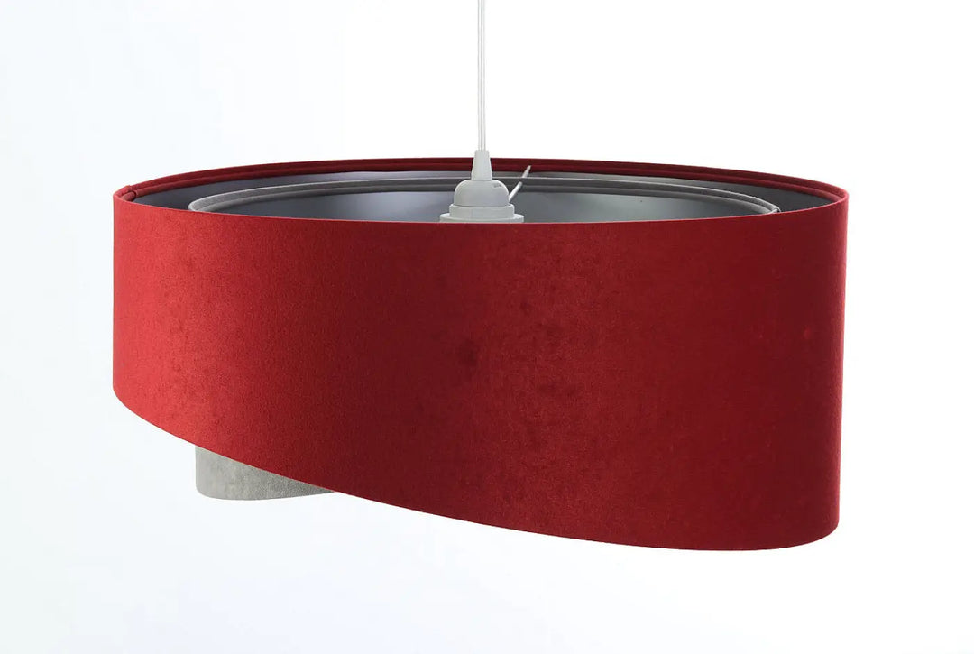 Suspension luminaire galaxy velour 50 cm en tissu bordeaux avec intérieur argenté chic et design moderne cylindrique