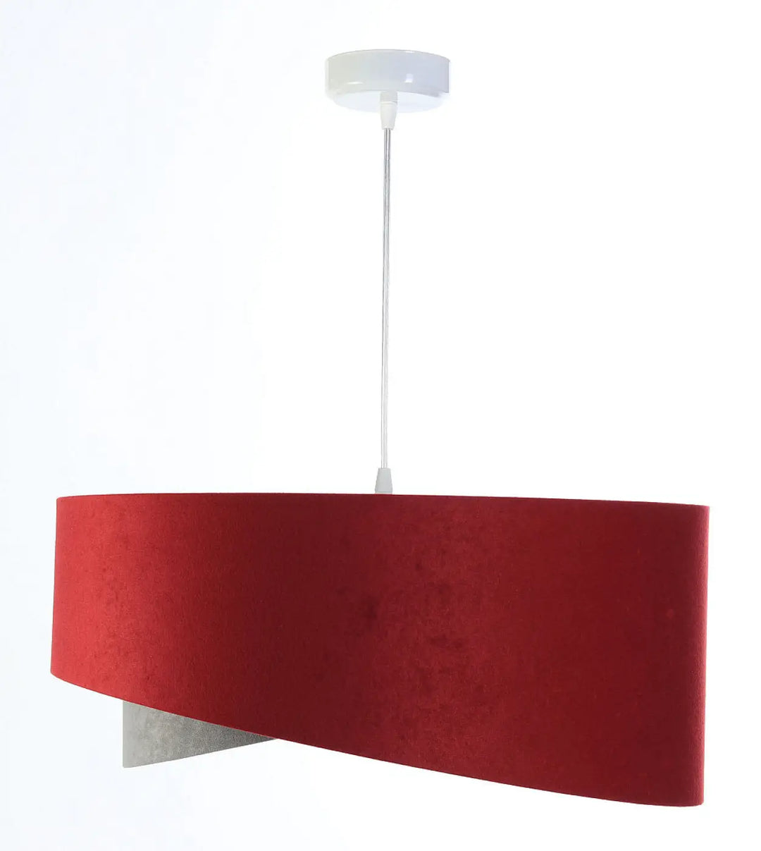 Suspension luminaire galaxy velour 50 cm tissu bordeaux avec abat-jour ovale allongé et montage plafond argenté chic