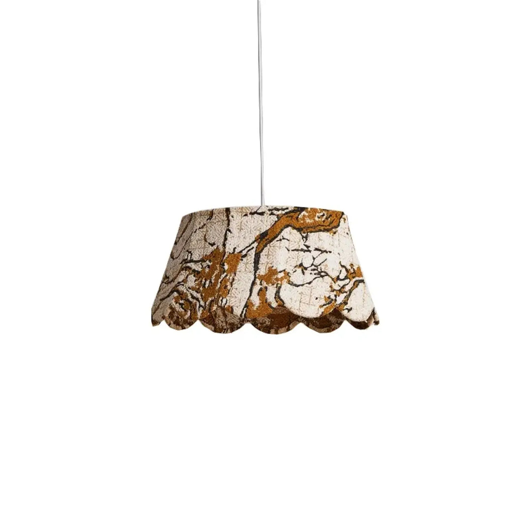 Suspension luminaire en tissu brodé motifs dorés élégants