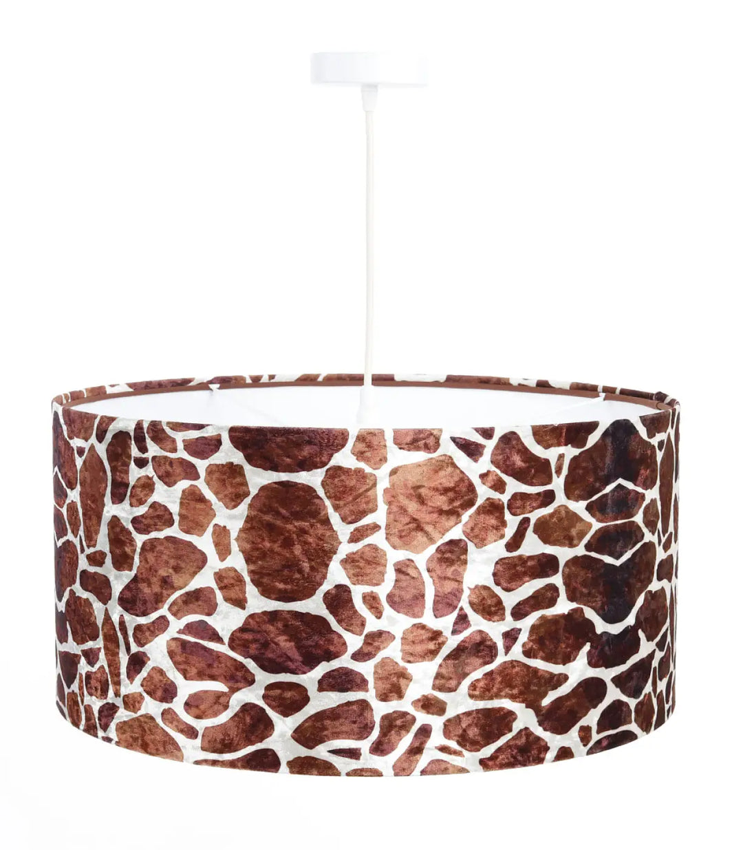 Suspension luminaire girafe marron clair blanc en tissu girafe marron avec finition texturée cylindrique