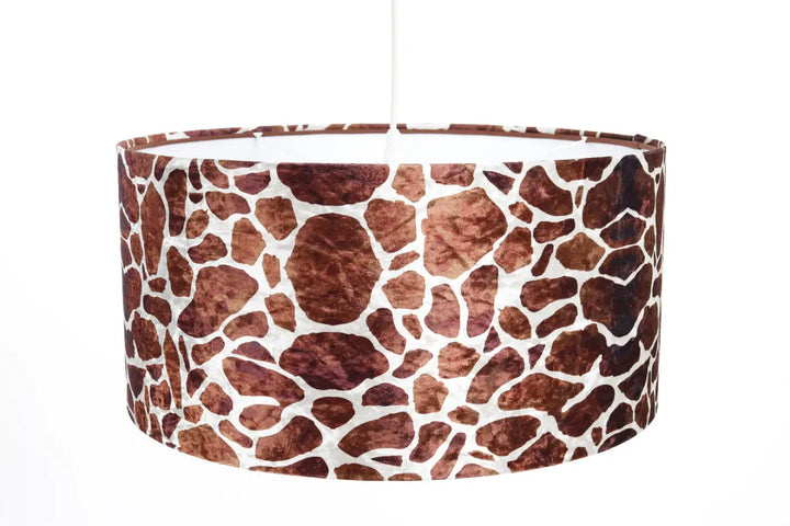 Suspension luminaire avec tissu girafe marron clair et blanc en forme cylindrique pour un décor safari élégant