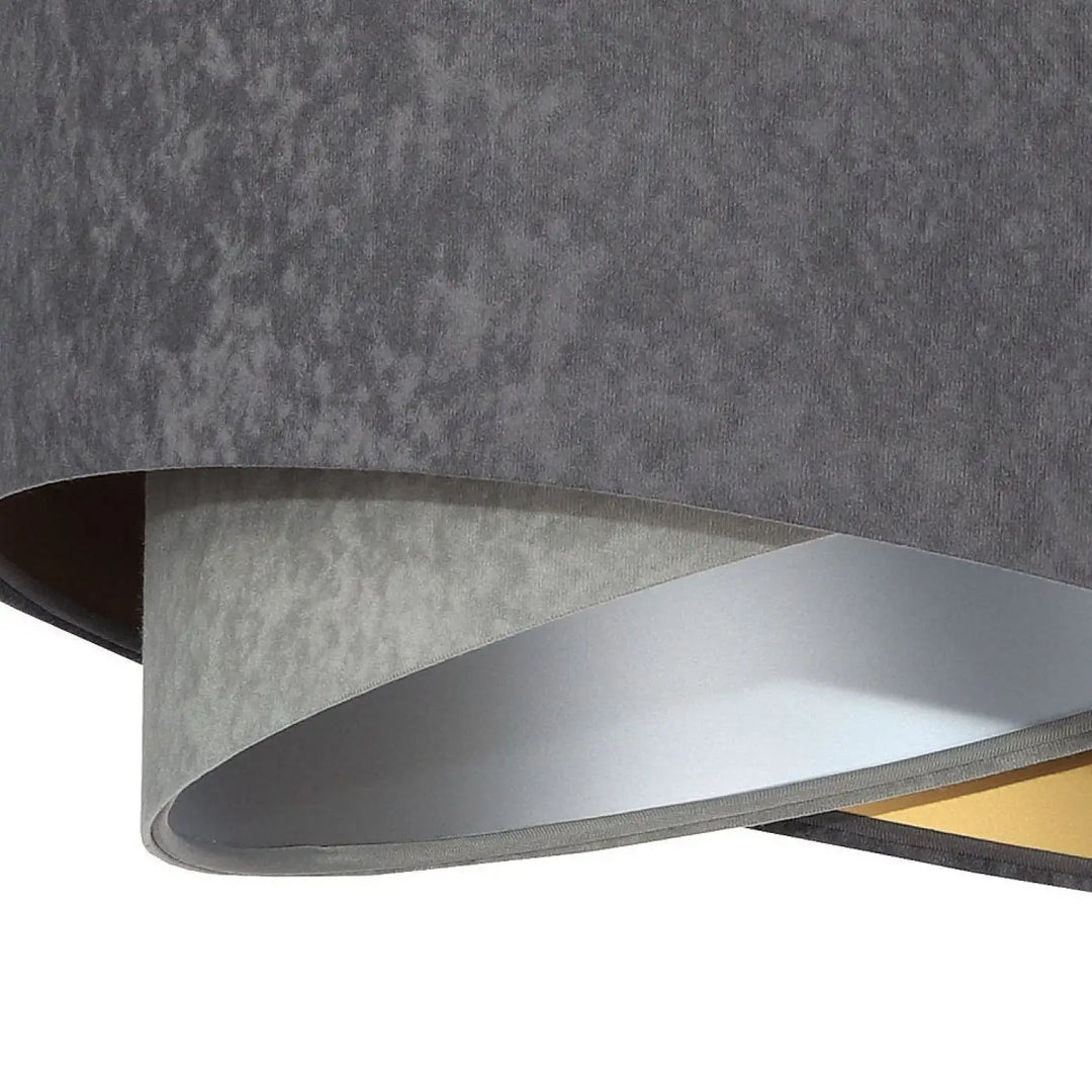 Suspension luminaire galaxy velour 50 cm gris avec abat-jour en tissu graphite et intérieur argenté chic métallique