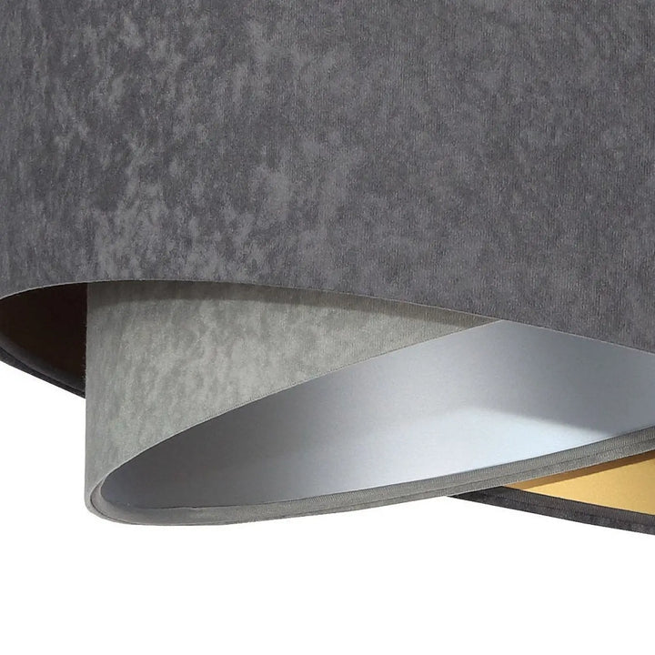 Suspension luminaire galaxy velour 50 cm gris avec abat-jour en tissu graphite et intérieur argenté chic métallique