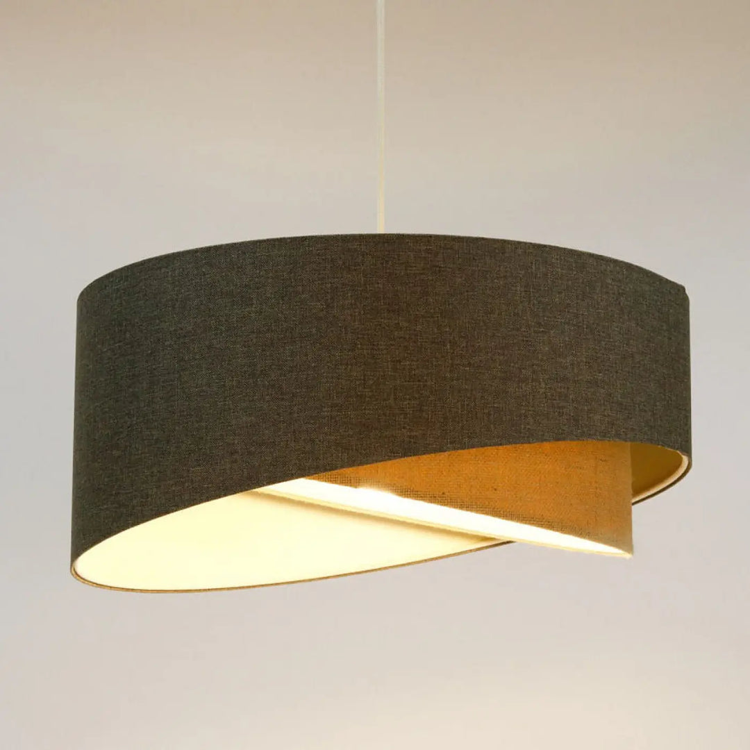 Suspension luminaire design sculptural galaxie boho élégant tissu graphite gris foncé avec intérieur doré chaud