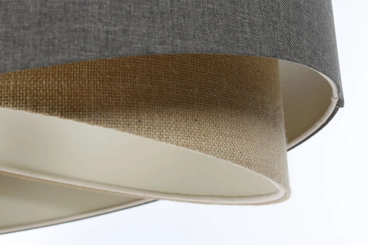 Suspension luminaire galaxy boho elegant en tissu graphite avec abat-jour texturé gris et intérieur beige