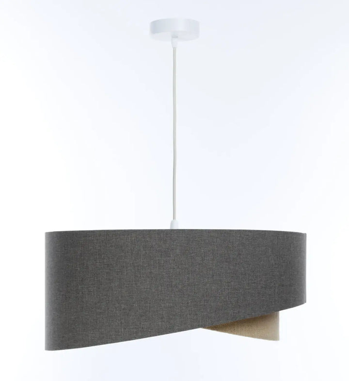 Suspension luminaire galaxy boho elegant en tissu graphite gris avec forme ovale allongée et texture subtile