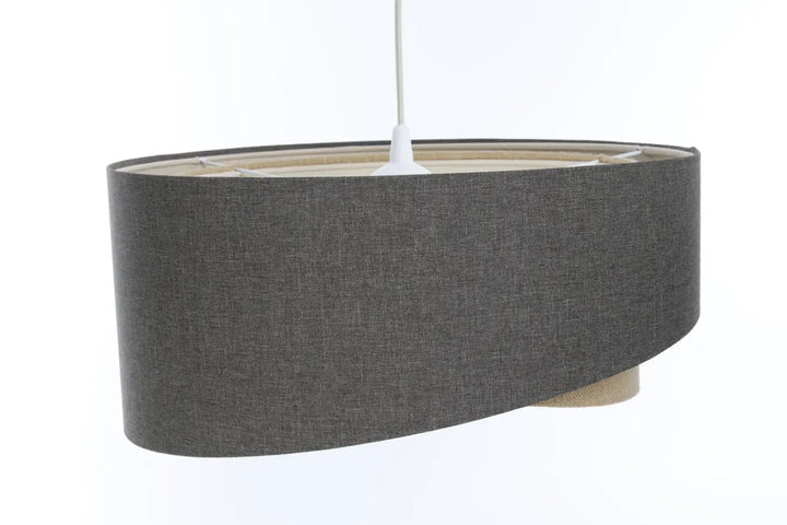 Suspension luminaire design sculptural en tissu graphite avec tige centrale blanche pour intérieur élégant boho