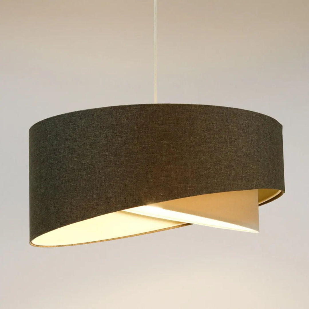 Suspension luminaire cylindrique graphite en tissu avec intérieur doré pour décoration intérieure élégante