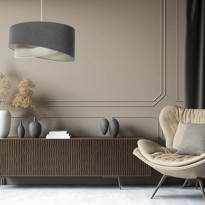 Suspension luminaire galaxy boho élégant en tissu graphite gris avec une douce texture et une lumière intérieure subtile pour décoration intérieure