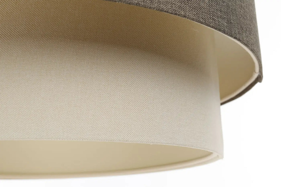Suspension luminaire duo boho élégant en tissu graphite avec abat-jour texturé gris et doublure crème style moderne
