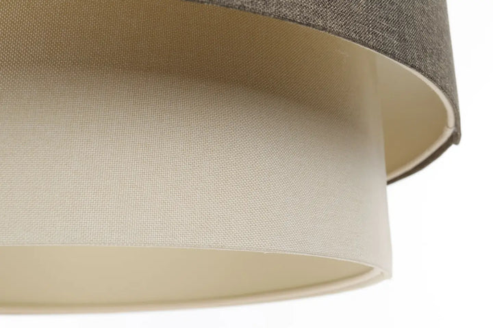 Suspension luminaire duo boho élégant en tissu graphite avec abat-jour texturé gris et doublure crème style moderne