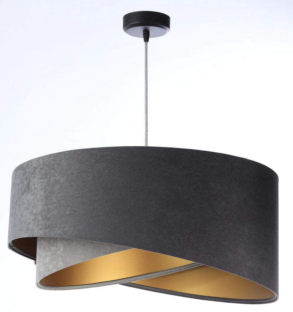Suspension luminaire galaxy velour 50 cm gris avec abat-jour en tissu graphite et détails doré chic