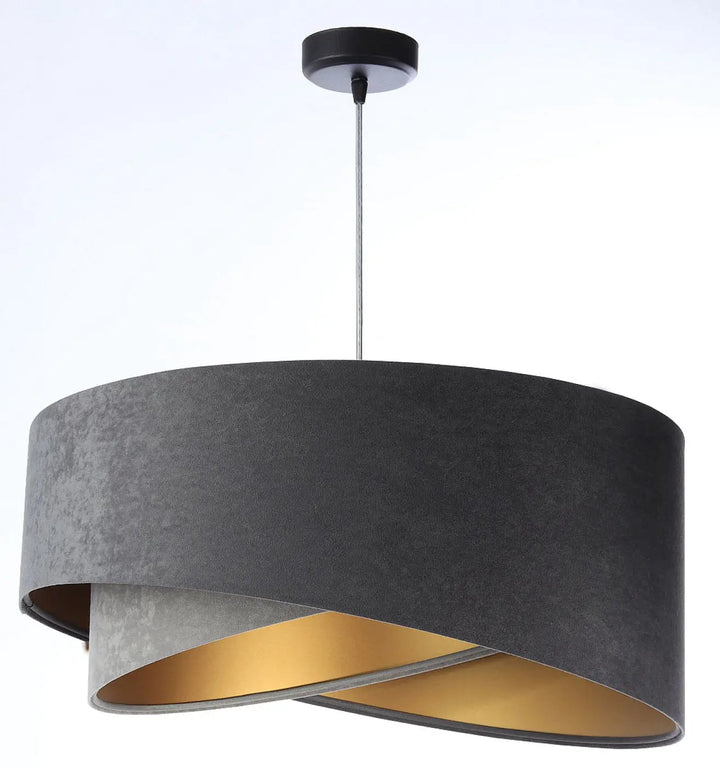 Suspension luminaire galaxy velour 50 cm gris avec abat-jour en tissu graphite et détails doré chic